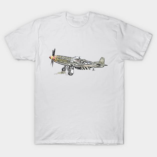 P-51 Mustang Airplane American WW2 Aircraft Sketch Art T-Shirt by BeesTeez